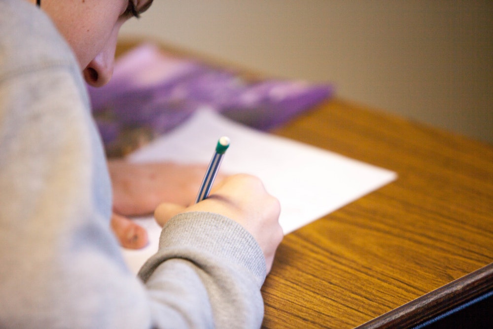 Bright child writing essay
